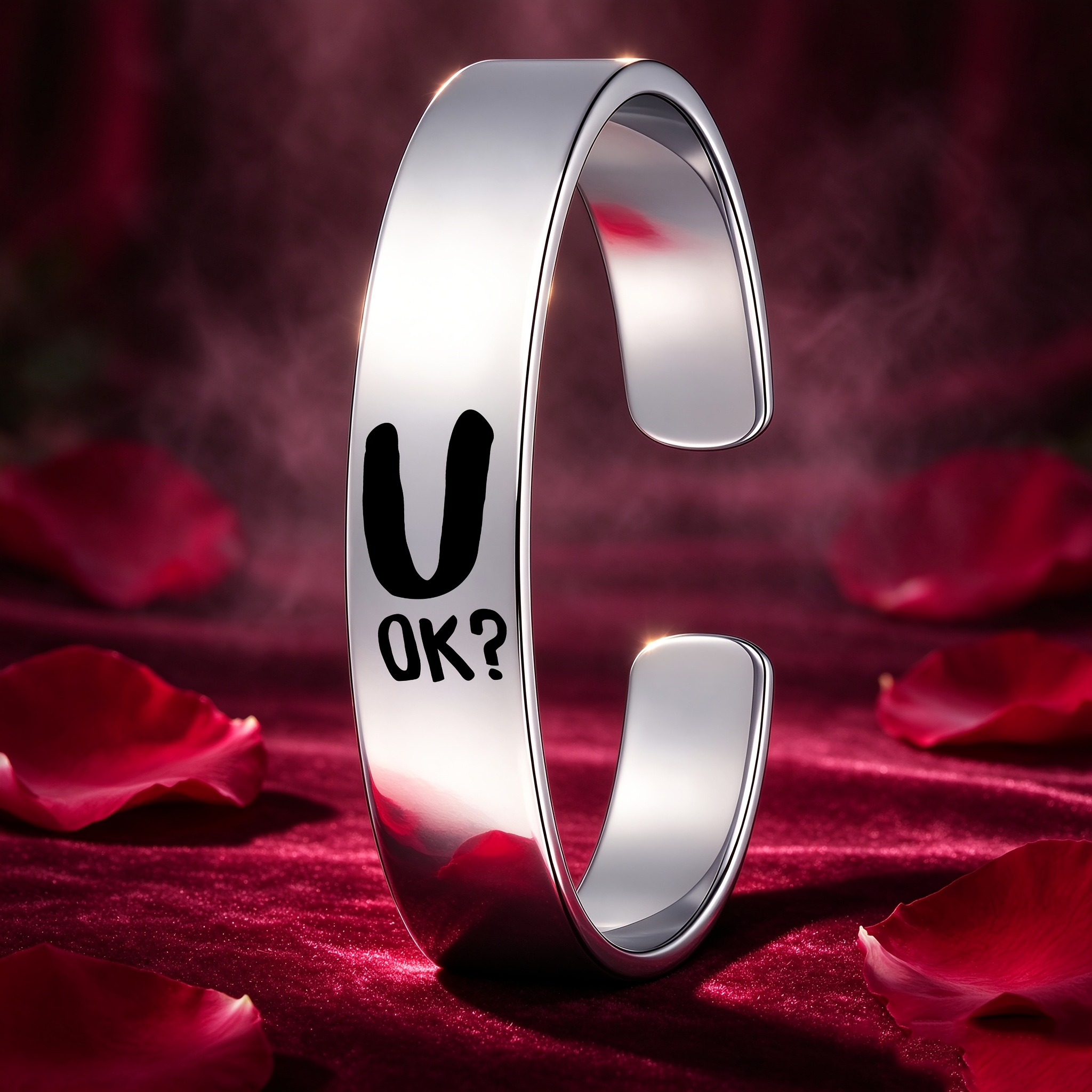 "U OK?" Fun Design Stainless Steel Open Bangle, Casual Style